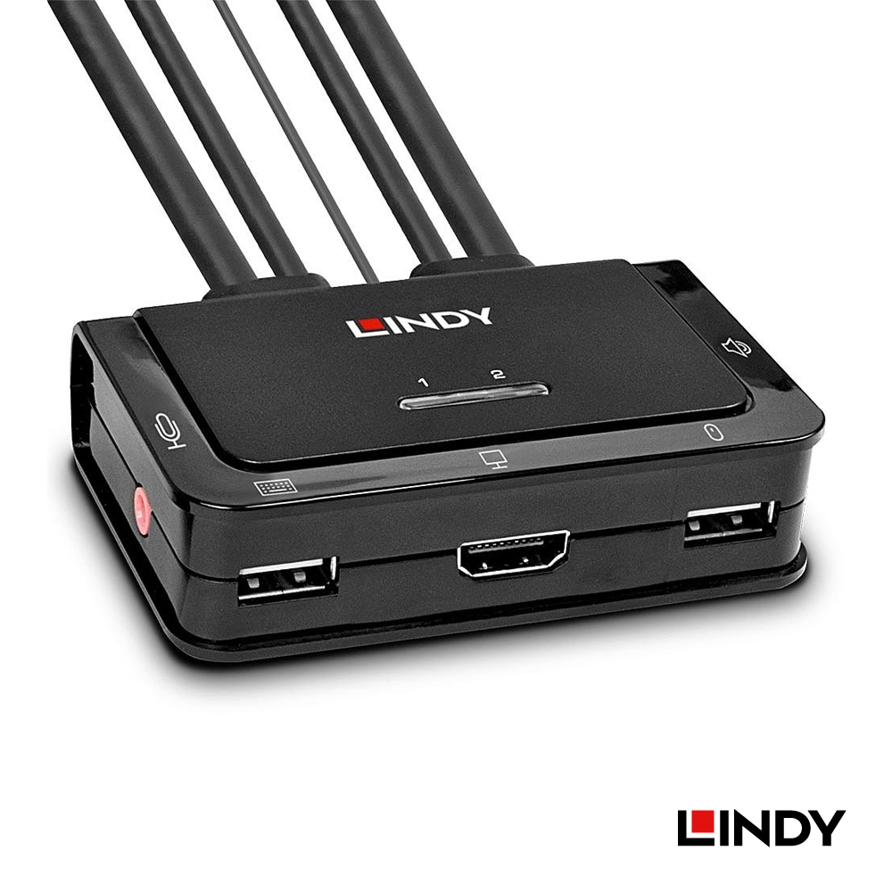 【42347】 LINDY HDMI 2.0/USB Type-C/USB2.0/オーディオ KVMスイッチ ケーブル付 2ポート