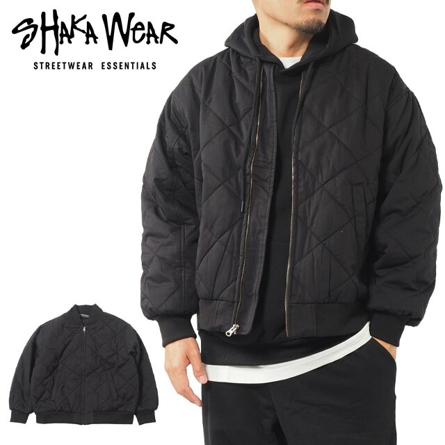shaka wear Diamond Quiltrd Jacket シャカ ウェア キルティングジャケット メンズ ブラック ダイヤモンドキルト 中綿ジャケット ブルゾン 軽量 防寒 アウター リブジ