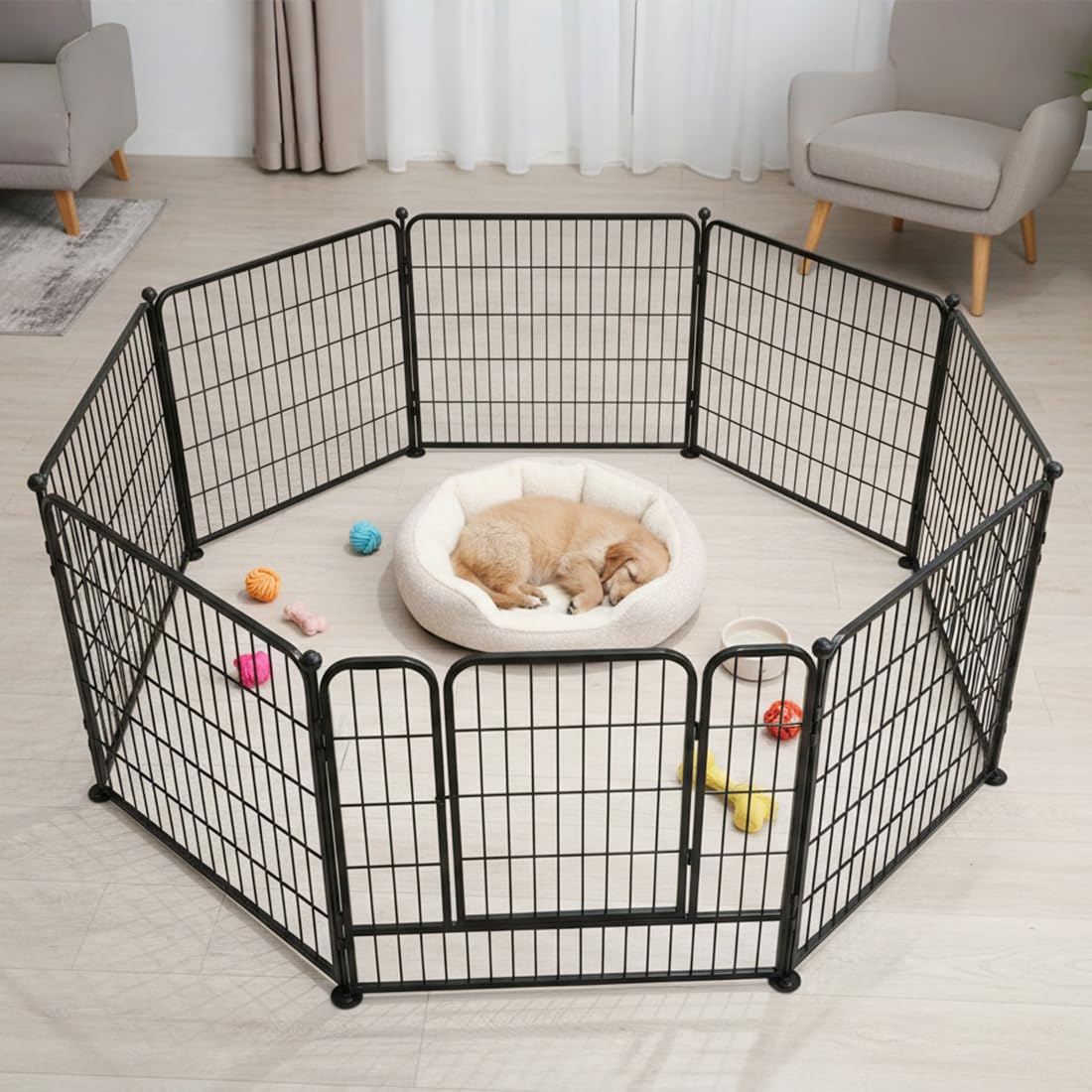 OYANTEN 犬 サークル 犬 ケージ サークル ペット サークル - 中大型犬 小型犬用 フェンス 新型 強化版折り畳み式 組立簡単 複数連結可能 スチール製 高さ80cm 軽量 持ち運び便利 室