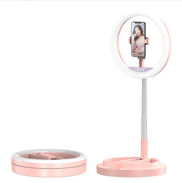 早い者勝ち LEDリングライト 自撮り ビデオ 3色10段階調整 インターネット授業 生放送 携帯電話の直播補光灯 折り畳み 伸縮一体形 美顔灯 撮影用 着地 三脚 メデイア