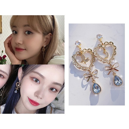 [ビリースヒョン着用] フェアリーハートイヤリング (Light Sapphire ver.) 韓国ファッションスタイル デイリーアクセサリー SNSで人気