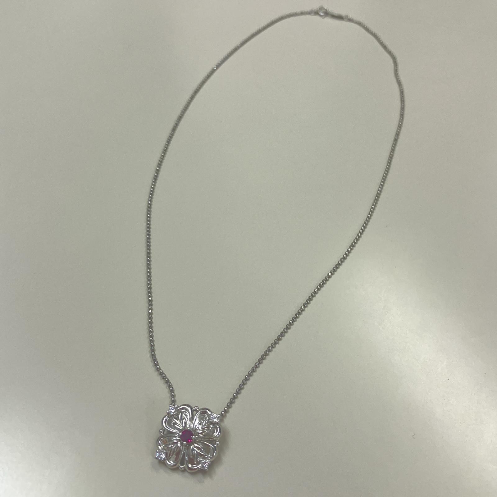 ネックレス Ptプラチナ シルバー ピンク PT.017.012刻印【中古】 レディース