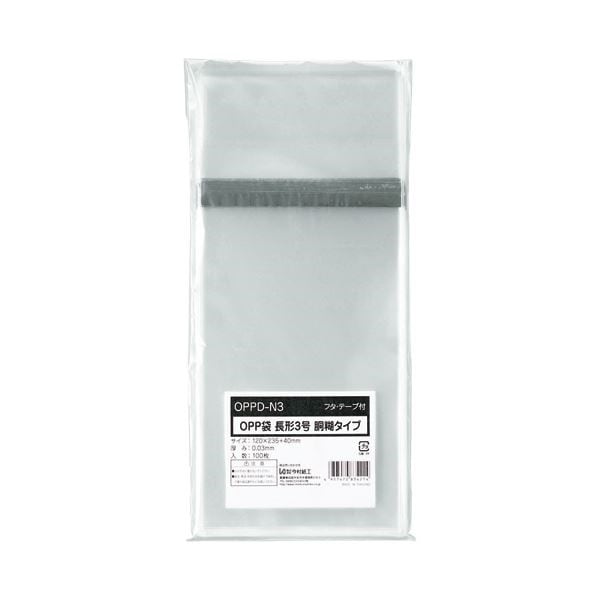 （まとめ） OPP袋 フタテープ付 胴糊タイプ長3 120235+40mm 1パック（100枚） 30セット