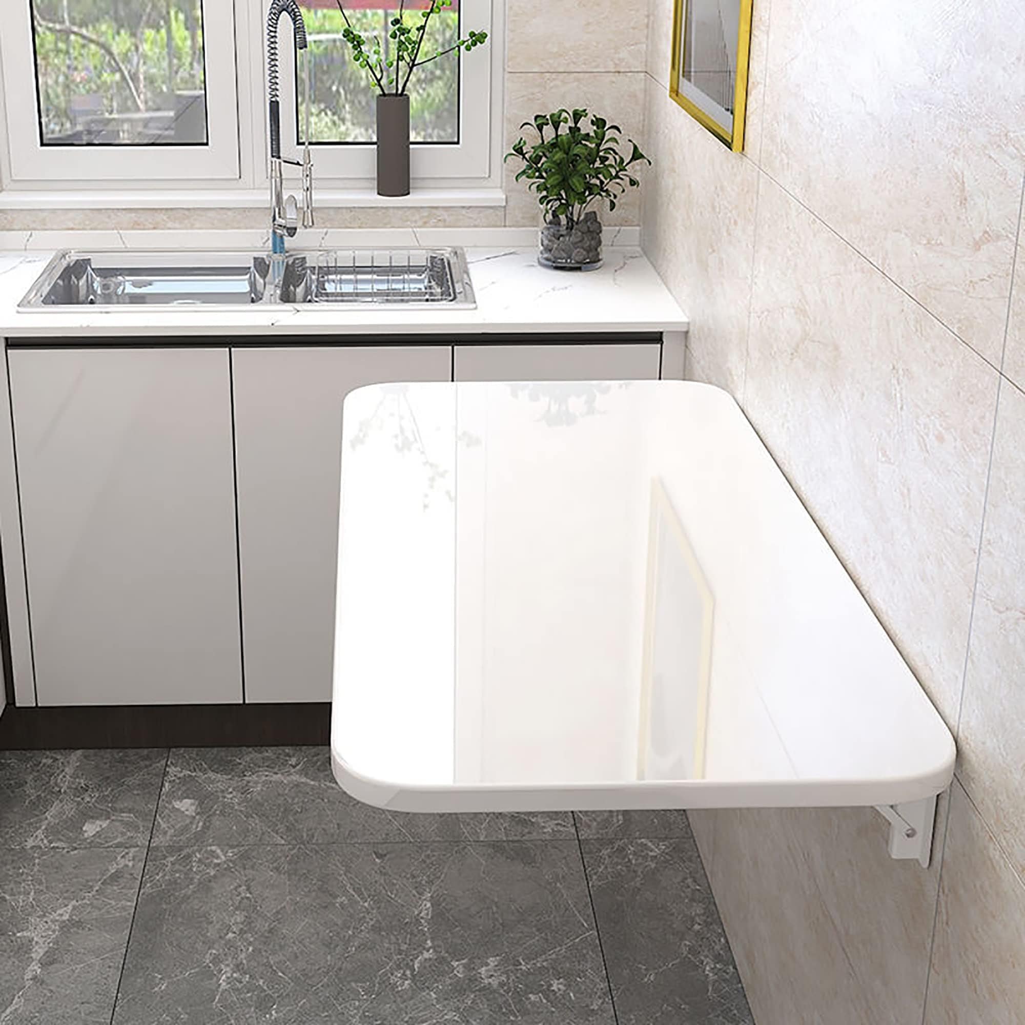 折りたたみ可能な壁に取り付けられたテーブル - 小さなスペース用のスペース節約フローティングデスクランドリールームキッチンとダイニング - 簡単な保管のためのコンパクトドロップリーフデザイン LWX