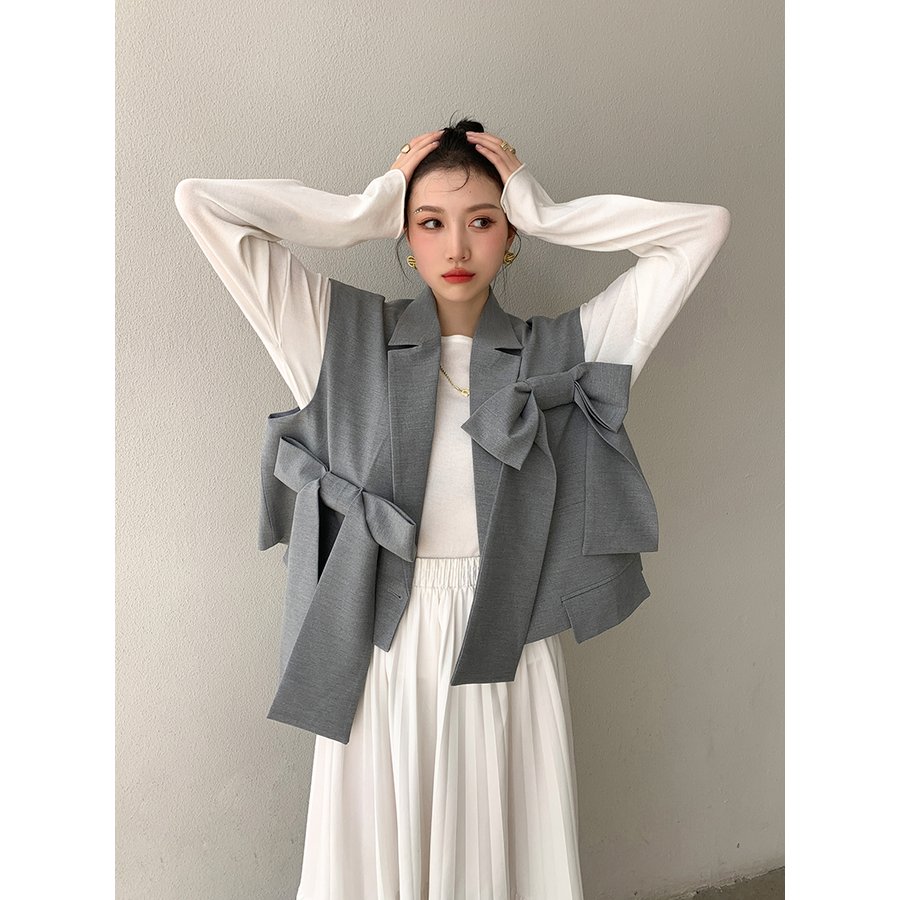 秋冬ファッションリボン アシンメトリー ベスト