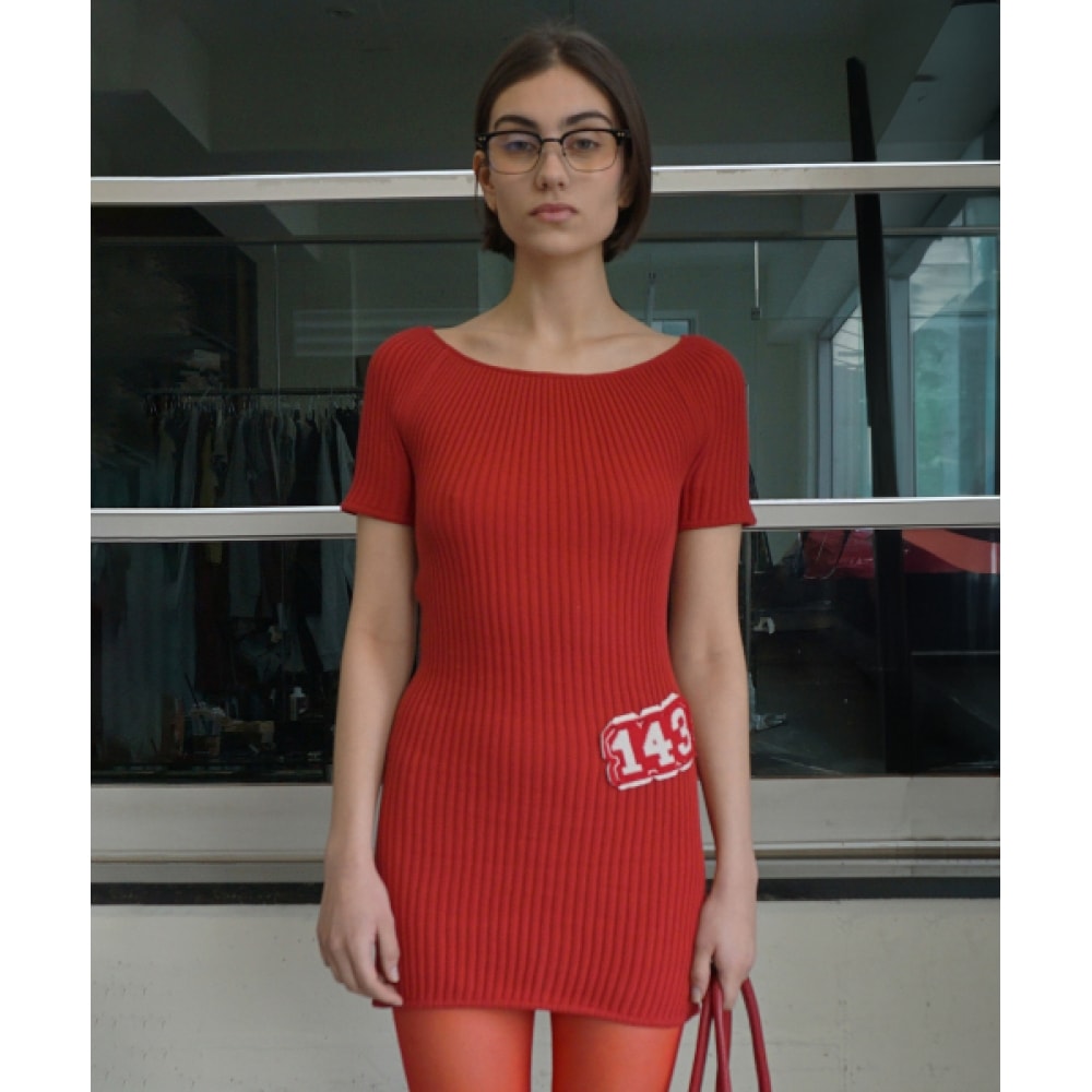 SCULPTOR プリーツニットミニドレスレッド