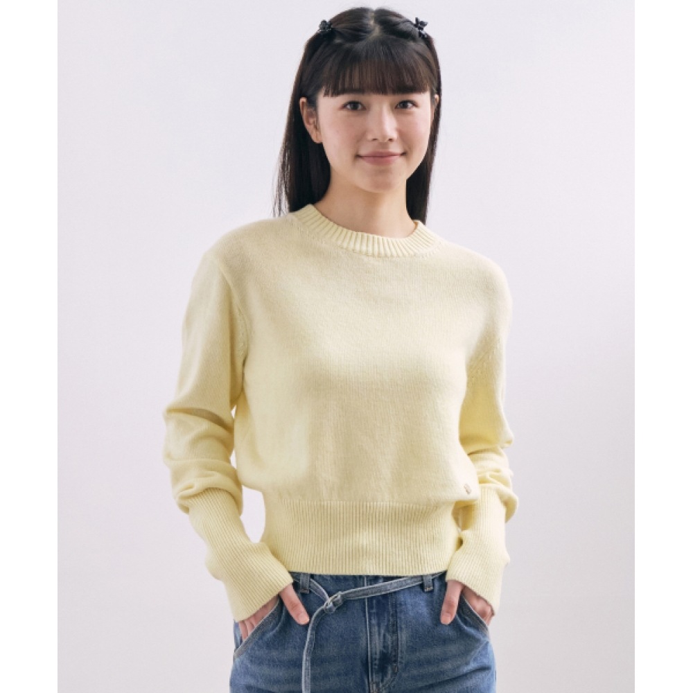 COVERNAT 女性用カシミヤブレンドラウンドニットイエロー