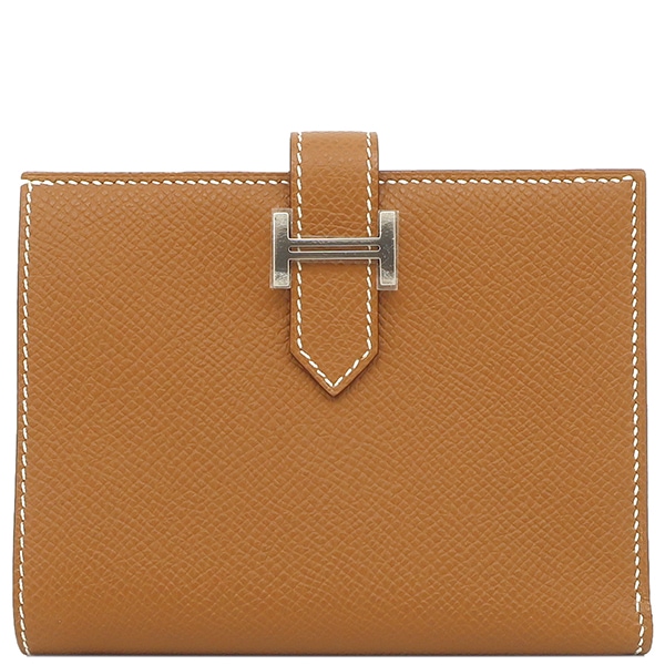 エルメス HERMES 二つ折り財布 ベアンコンパクト ヴォーエプソン ゴールド シルバー金具 新品 未使用 茶 W刻印（2024年製） 【箱】【中古】