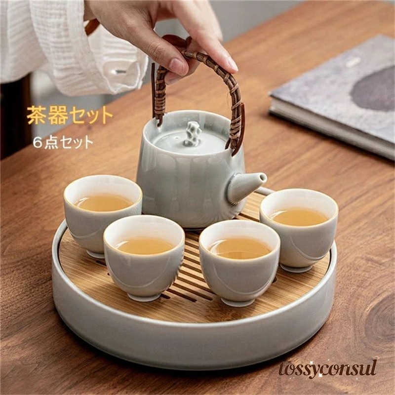 【高品質の製品】新生活 来客用 結婚祝い 耐熱性 お茶 茶盤 湯呑み茶碗セット 食器 茶器セット ギフト 6点セット 陶器 冰灰釉 引越し祝い 贈りもの 湯呑みセット セラミック ティーカップ