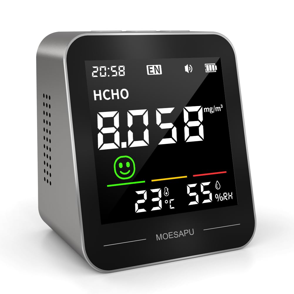 BOSEANホルムアルデヒド濃度計 HCHO PM2.5 温/湿度表示付き 空気質検出器 測定器 空気品質モニター 濃度測定 空気汚染指数の監視 Type-C充電 携帯電話に接続可能 日本語と英語 切