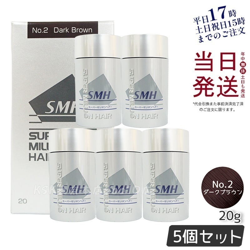 【5個セット】ルアン スーパーミリオンヘアー 20g No.2 ダークブラウン 髪 頭 薄毛隠し 薄毛 分け目 つむじ ボリューム 男性 女性 白髪かくし
