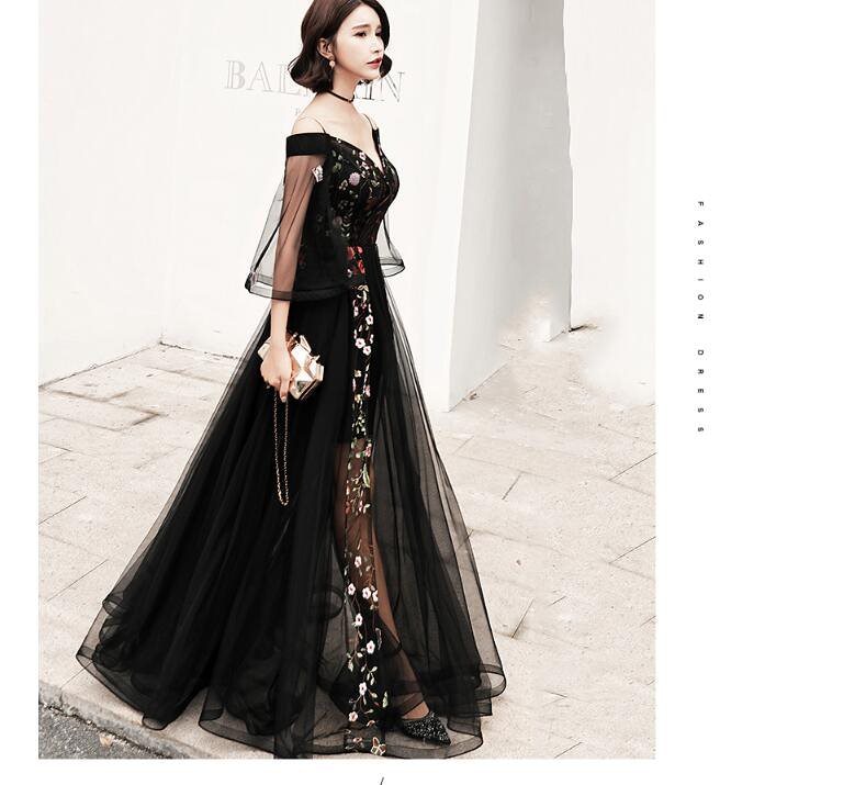 ブラック刺繍ドレス マキシワンピース パーティードレス フォーマルドレス ロング丈ドレス 二次会 同