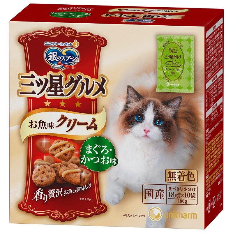 （まとめ買い）銀のスプーン 三ツ星グルメ お魚味クリーム まぐろ/かつお味180g 猫用フード [x12]