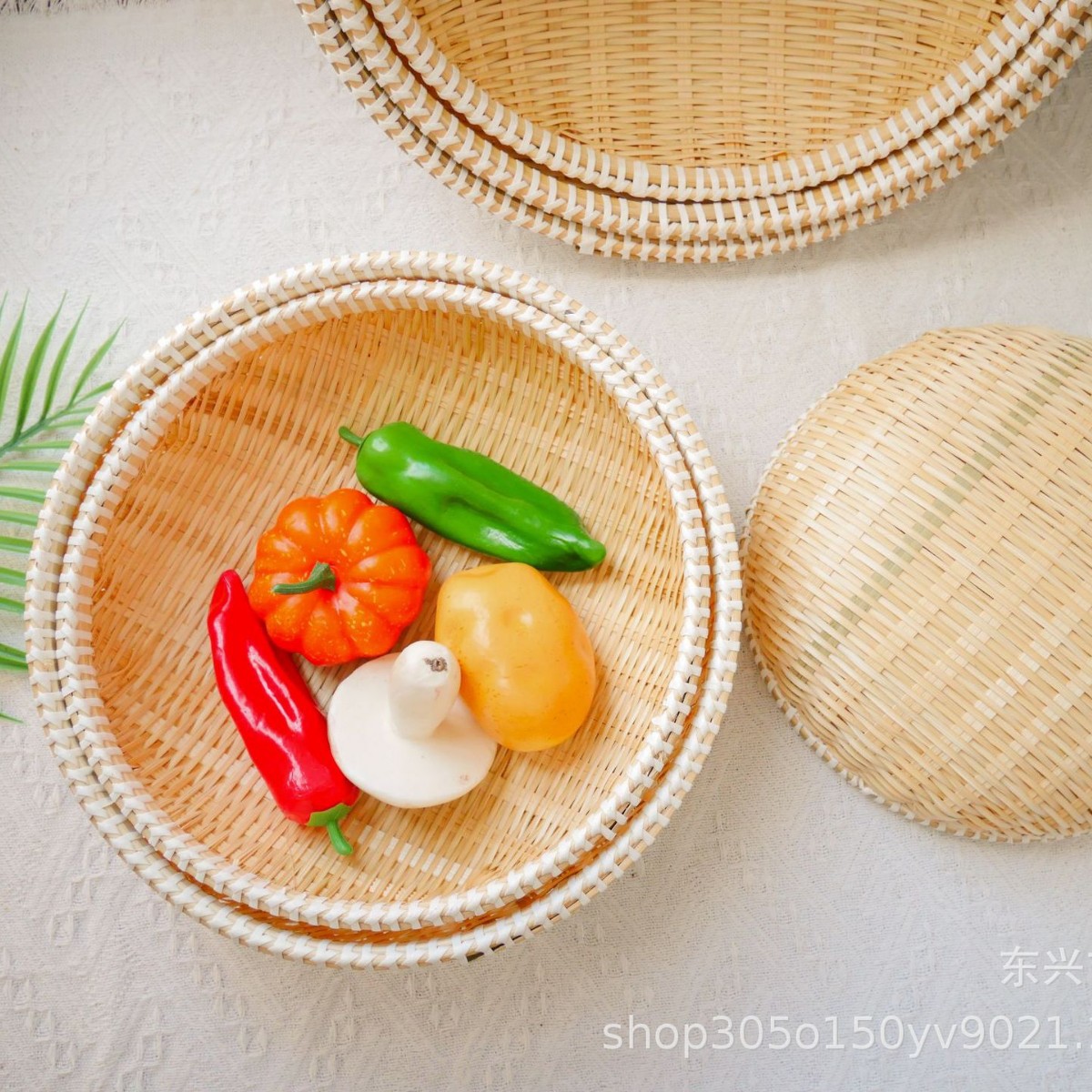 精編竹編みかご 卵野菜果物収納 箕手作り饅頭かご 野菜洗い籠