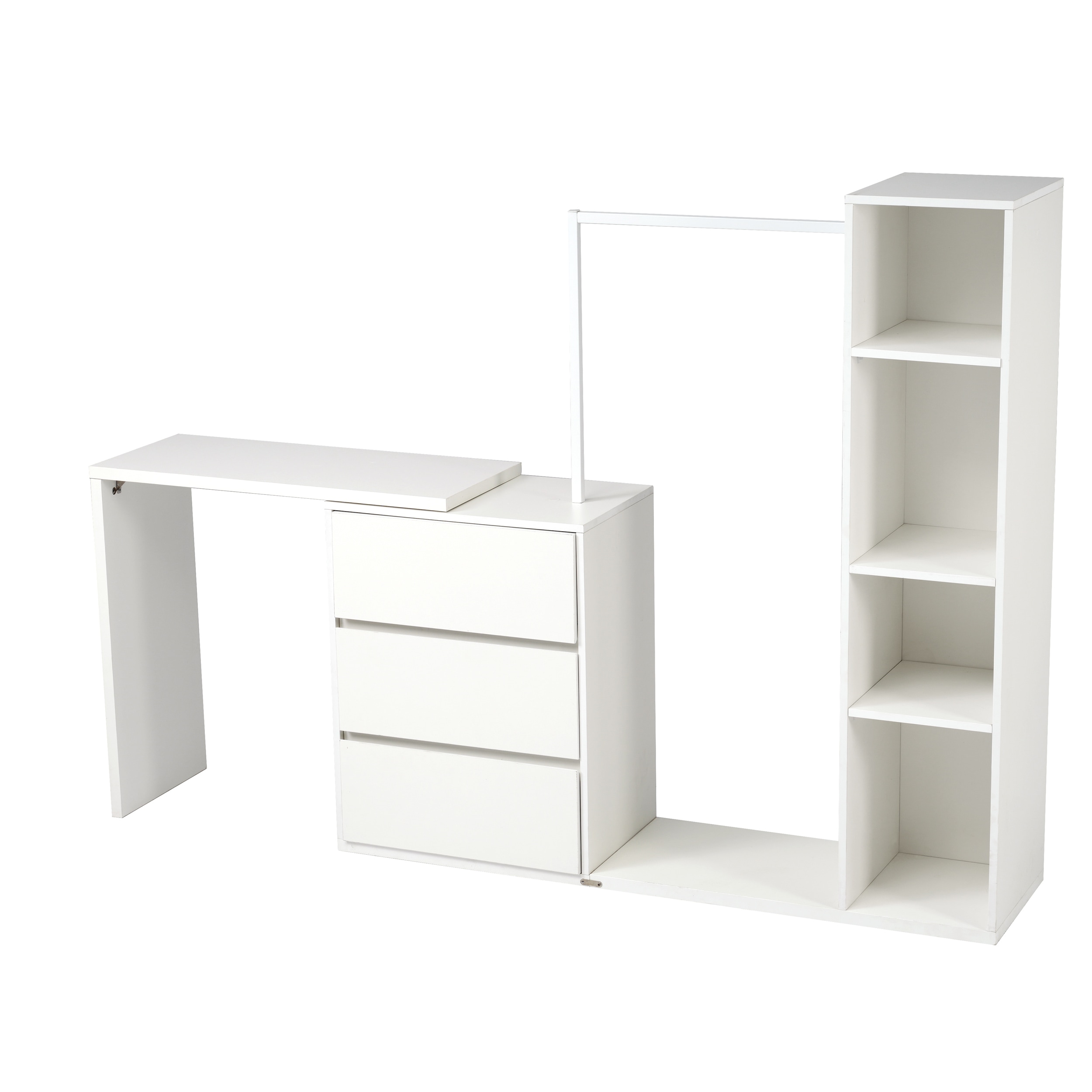 【国内即発送】3段キャビネット+幅調整デスク+ ハンガーラック+ラック 化粧台 デスク木製 チェスト サイドボード リビングボード ハンガーラック 収納チェスト タンス キッチンボード 大容量収納 衣 13,705円