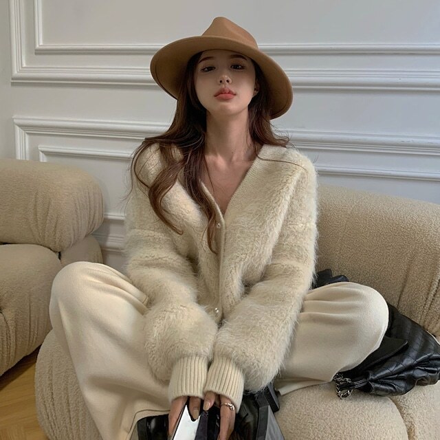 【送料無料】レディース カーディガン モヘア ミドル丈 アウター ルーズ ジャケット