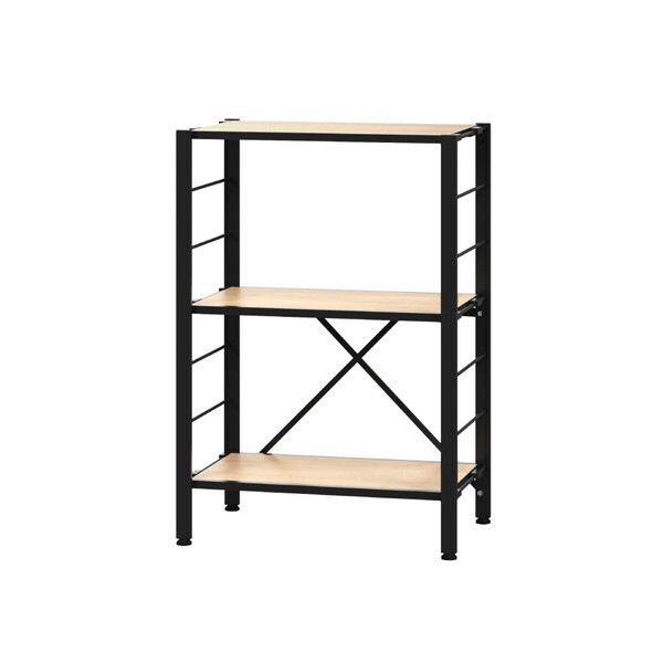 KRSR3-560 ナチュラルオーク 組立簡単 連結スチールラック 3段 幅56cm メーカー直送