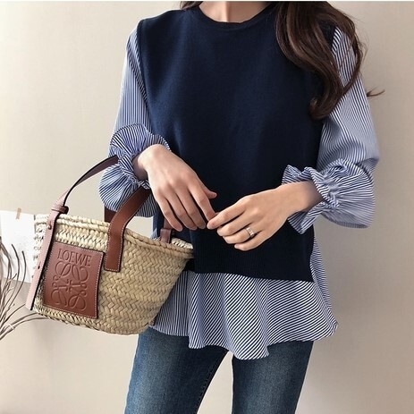 シャツ ツーピース ベスト チョッキ ペア セット プチプラ 春 秋 新作 韓国 ニット 大人女子 4,752円