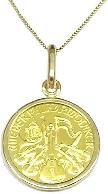 純金コイン　ペンダントネックレス ウィーンハーモニー金貨1/25オンス　シンプル枠 K10チェーン付