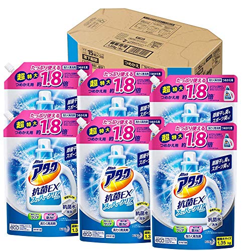 【ケース販売】アタック 抗菌EX スーパークリアジェル 洗濯洗剤 液体 詰替用 大容量 1.35kg6個