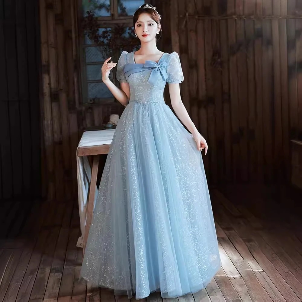 ブルーイブニングドレス 2025新作 ンピース ロング 入学式 宴会 結婚式 ドレス パーティードレス お呼ばれ 披露宴