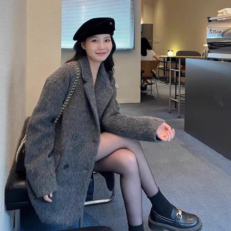 アウターウェア女性の新しい秋のエレガントな小柄なショートグレーシャーリングスーツコートコットンの服