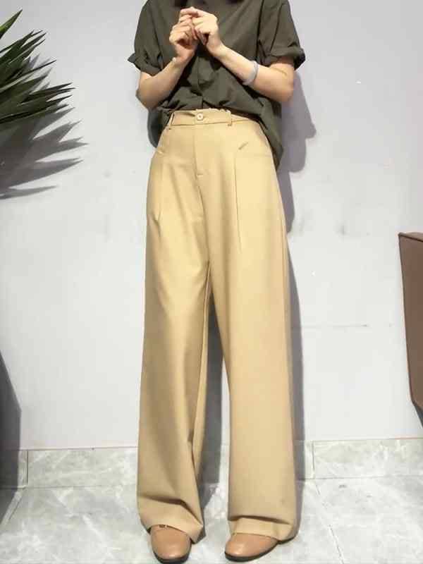 レディース ファッション オシャレ カワイイ シンプル 人カワイイ きいサイズ 黄色 スーツ パンツ ハイウエスト ロング パンツ ワイド レッグ 5,715円