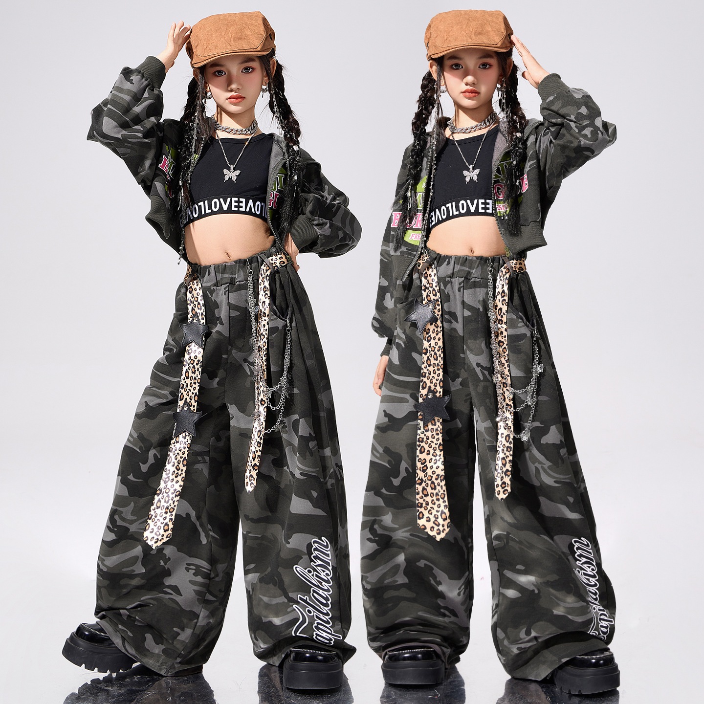 クールガール クロップトップス 女の子用ジャズダンス衣装トレンディでファッショナブルな子供用ジャズストリートダンスパフォーマンスウェア女の子用クールな秋冬セットアップトップス