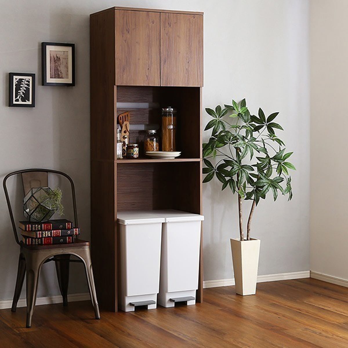 ヴィンテージ 木製 食器棚 家電収納 ごみ箱上ラック スリムタイプ