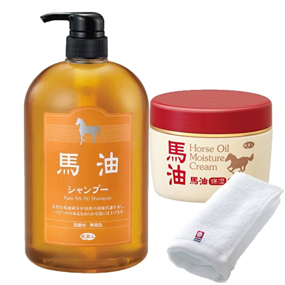 正規販売代理店 定価より10%OFF 馬油シャンプー 1000ml 馬油保湿クリーム 200g 今治タオル付き 馬油 バユ バーユ シャンプー 保湿クリーム フェイスクリーム ボディクリームセット 4,955円
