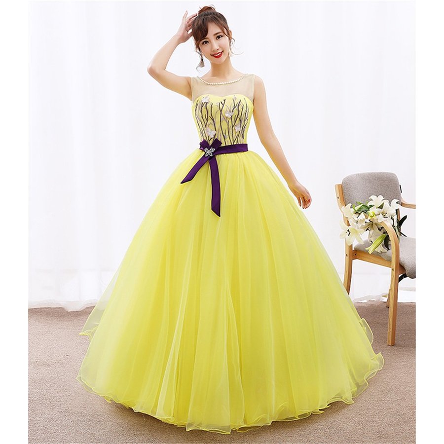 パーティドレス ウェディングドレス 演奏会用ロングドレス カラードレス Ａライン 大きいサイズ イエロー 7,315円
