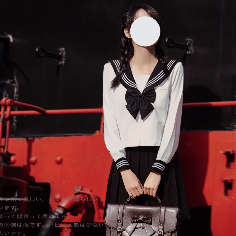 【1つ買うと10つ無料】基本的なjkユニフォームブラックカラーホワイトスリーブックスーツ海軍アカデミースタイルスーツスーツ