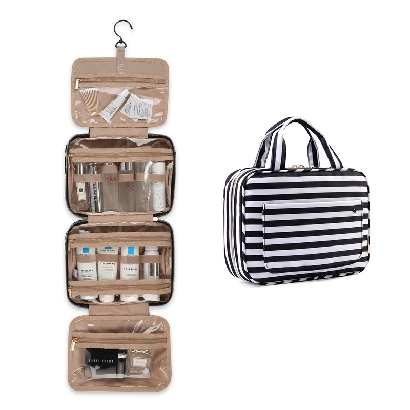 Bagsmart-フック付き化粧品バッグ,耐水性,バスルーム用トラベルバッグ,大型オーガナイザー付き white black M