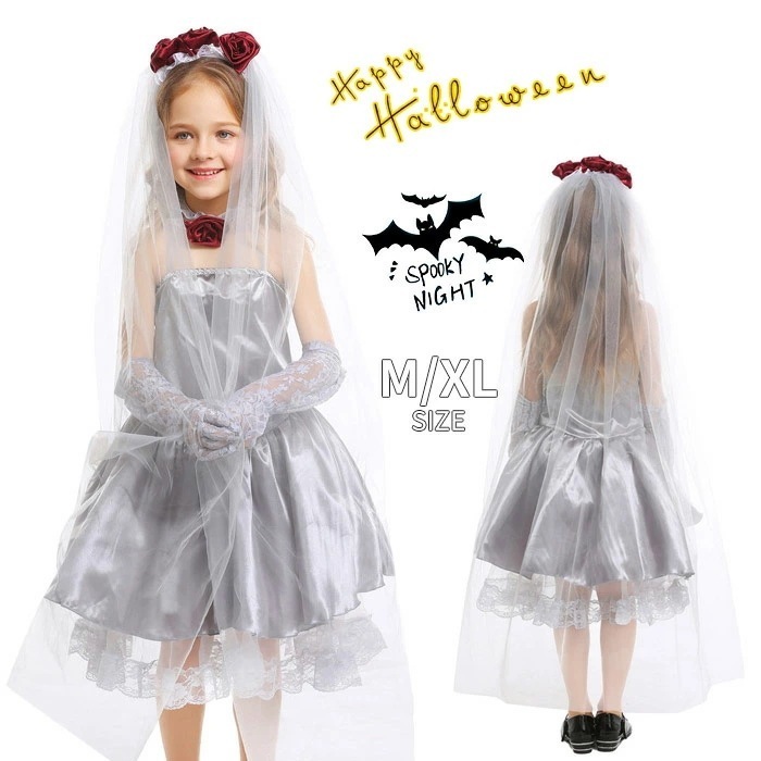短纳期ハロウィン 衣装 子供 コスプレ ゾンビ花嫁 コスチューム ゾンビ花嫁に変装 吸血鬼 魔女 巫女 変装 ゾンビ コスチュームゾンビ コスプレゾンビ 衣装 ゾンビ 花嫁 イベント アニメ ハロウィ