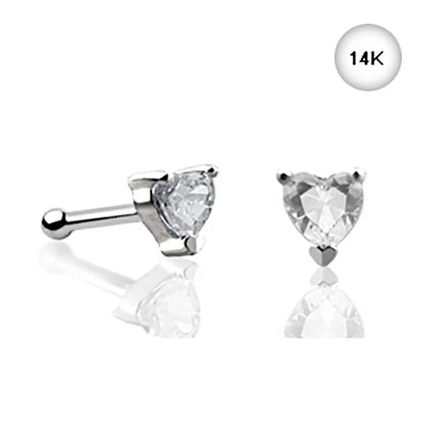 ボディピアス 14金 ロイヤルハートジュエル ホワイトゴールド ノーズスタッド 20G キラキラ 本物 14K刻印あり 20ゲージ 鼻ピアス ノストリル 立て爪 ギフト ns132xxxxxxxx