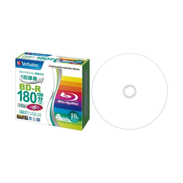 (まとめ) バーベイタム 録画用BD-R 130分1-6倍速 ホワイトワイドプリンタブル 5mmスリムケース VBR130RP10V1 1パック(10枚) (×10セット)