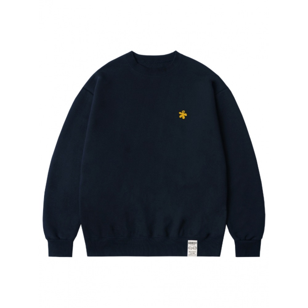 GRAVER [ユニセックス] イエローオッドフラワー刺繍スウェットシャツ_ネイビー