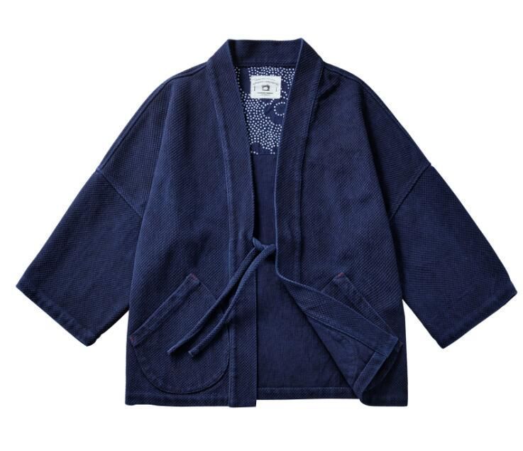 天然藍 インディゴ カバーオール 日本製生地 刺し子 13oz 半纏 褞袍 剣道着 ワークジャケット ハンドメイド 藍染