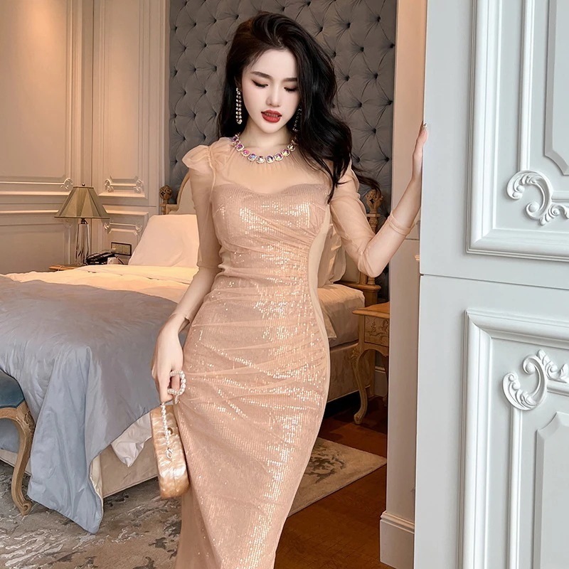 2024 春 ワンピース 秋 レース チュール スリット チャイナ 花柄 キャバ 大人 ウェディング 結婚式 ドレス パーティードレス お呼ばれ 披露宴