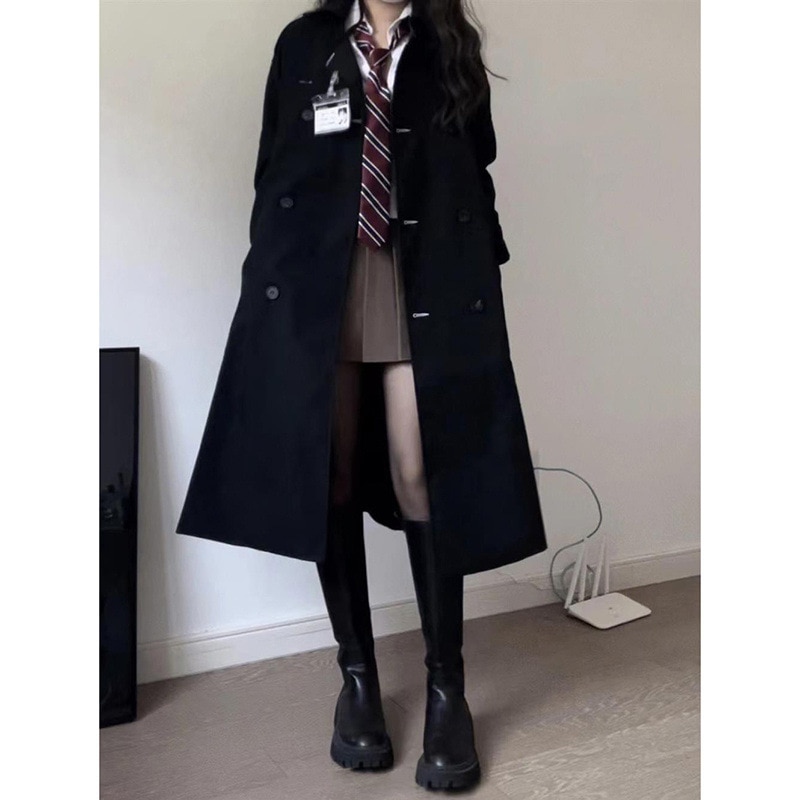 2025今年人気のミドル丈の韓国風英国カレッジウインドブレーカーコート女性用春と秋の小さな学生コート