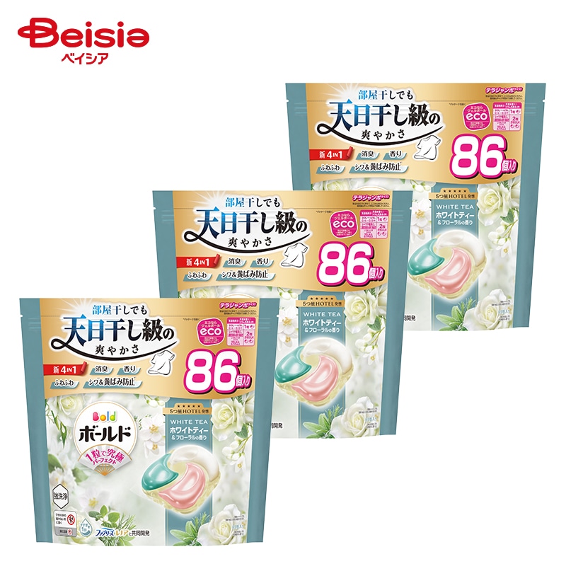 P&G ボールドジェルボール4D ホワイトティー＆フローラルの香り つめかえテラジャンボサイズ 86個×3個