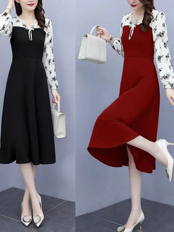 高級な質感ワンピースレディースレディースワンピース長袖きれいめ秋レイヤードエレガントフォーマルパーティー上品リボンゆったり体型カバー30%までに制限 4,787円