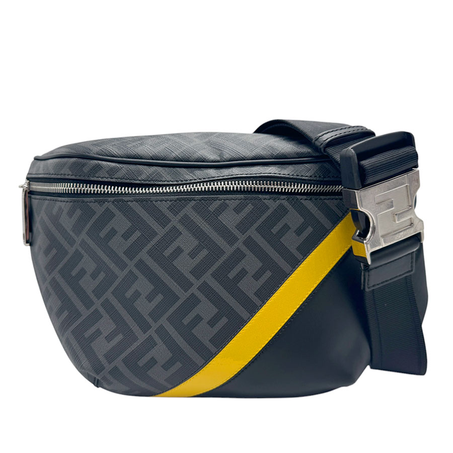 フェンディ FENDI ウエストバッグ ベルトバッグ ダイアゴナル PVCコーティングキャンバス/レザー ブラック系 メンズ 7VA562 ALKA z3076
