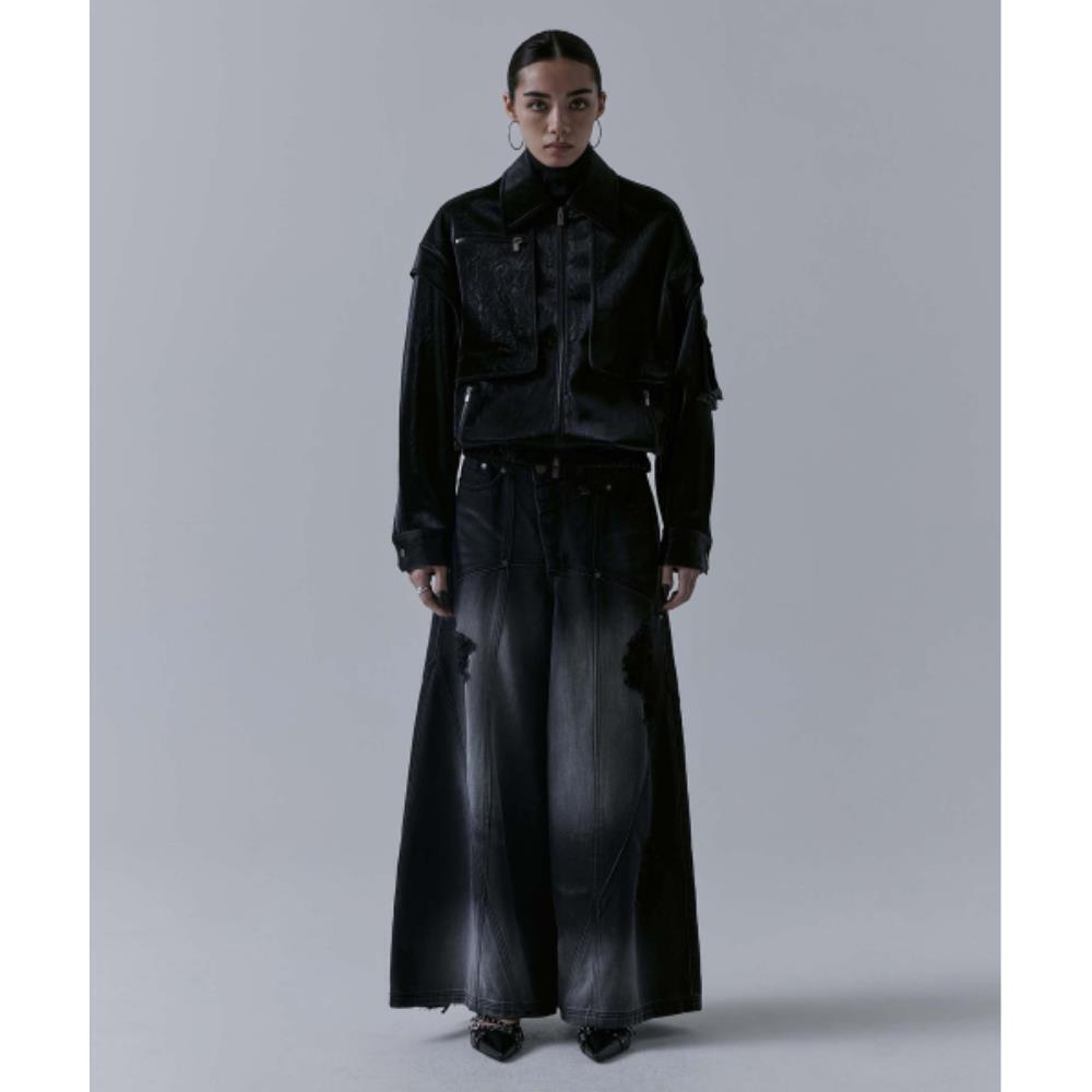 TREEMINGBIRD Shining Velvet Leather Jacket Black TM247