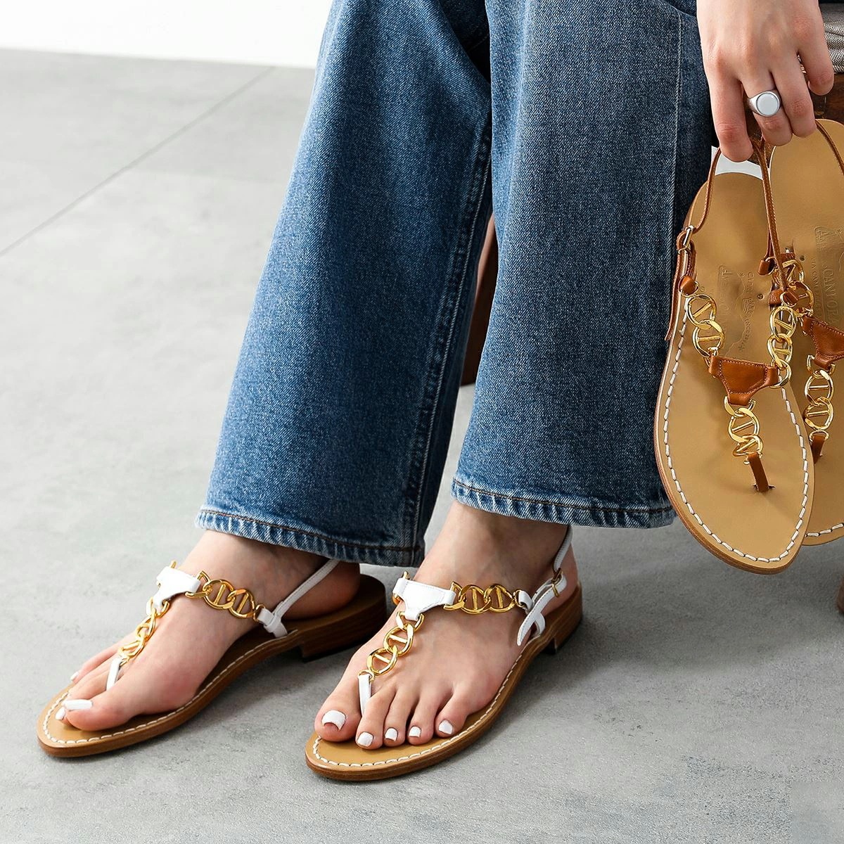 CANFORA カンフォラ トングサンダル CAROLINE レディース レザー チェーン ストラップ シューズ 靴 カラー2色