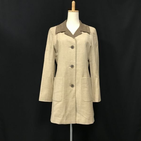 日本製FOXEY/フォクシーウールロングコート/アウター【サイズ40/Womens-M-L/ライトベージュ】キュプラ裏地/ステンカラー/スプリング/Made in JapanXBC18L