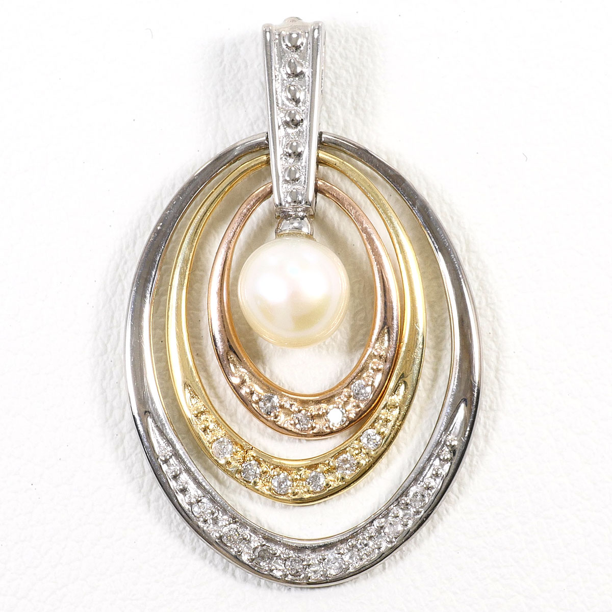 IEI K14 14金 YG イエローゴールド ペンダントトップ パール（真珠） ダイヤモンド 0.12 ct 総重量約3.4g 中古