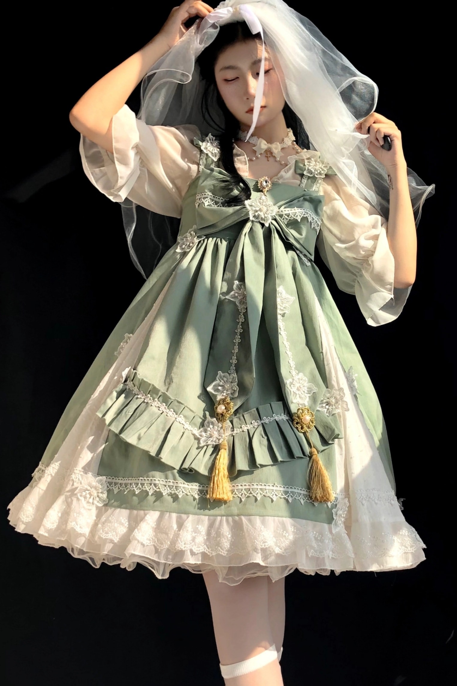 ロリータ春夏重工上品シンプルチャイナレインボーフェアリーjsk2点セット