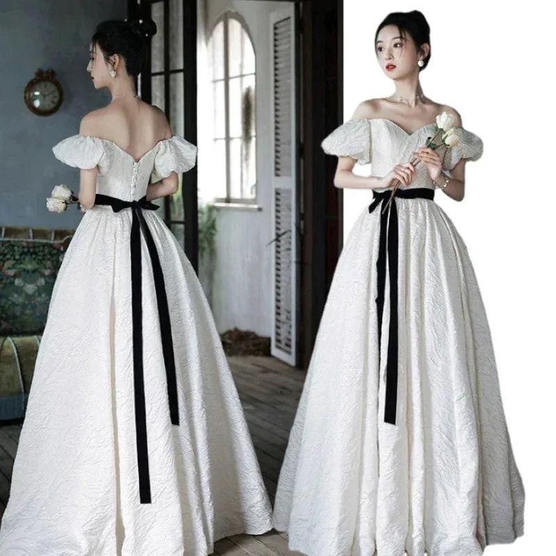フランス宮廷式ウェディングドレス 白 大きいサイズ セクシー パーティードレス 花嫁 披露宴 二次会 結婚式 20代