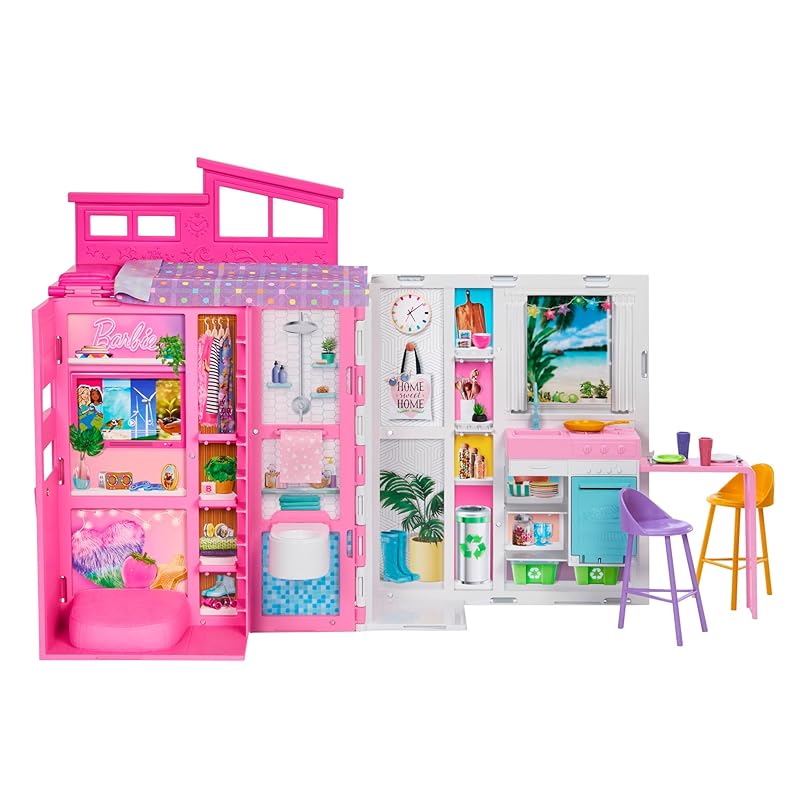 バービー(Barbie) バービー65 ちきゅうにやさしい 2かいだてのピンクのおうち (ドール別売) バービー人形 きせかえ人形・ハウス ままごと・ごっこ遊び 3歳から ピンク HRJ76